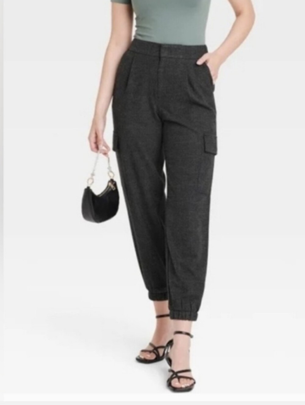 a new day Women's Cargo Jogger Pants in Charcoal Gray Plaid